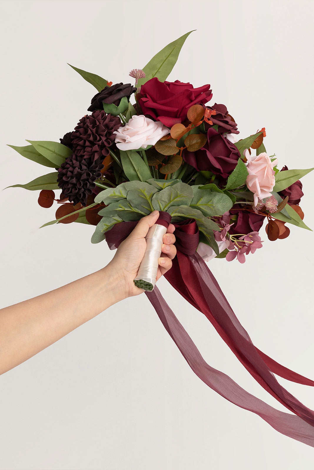 Small Free-Form Bridal Bouquet in Burgundy & Powder Pink