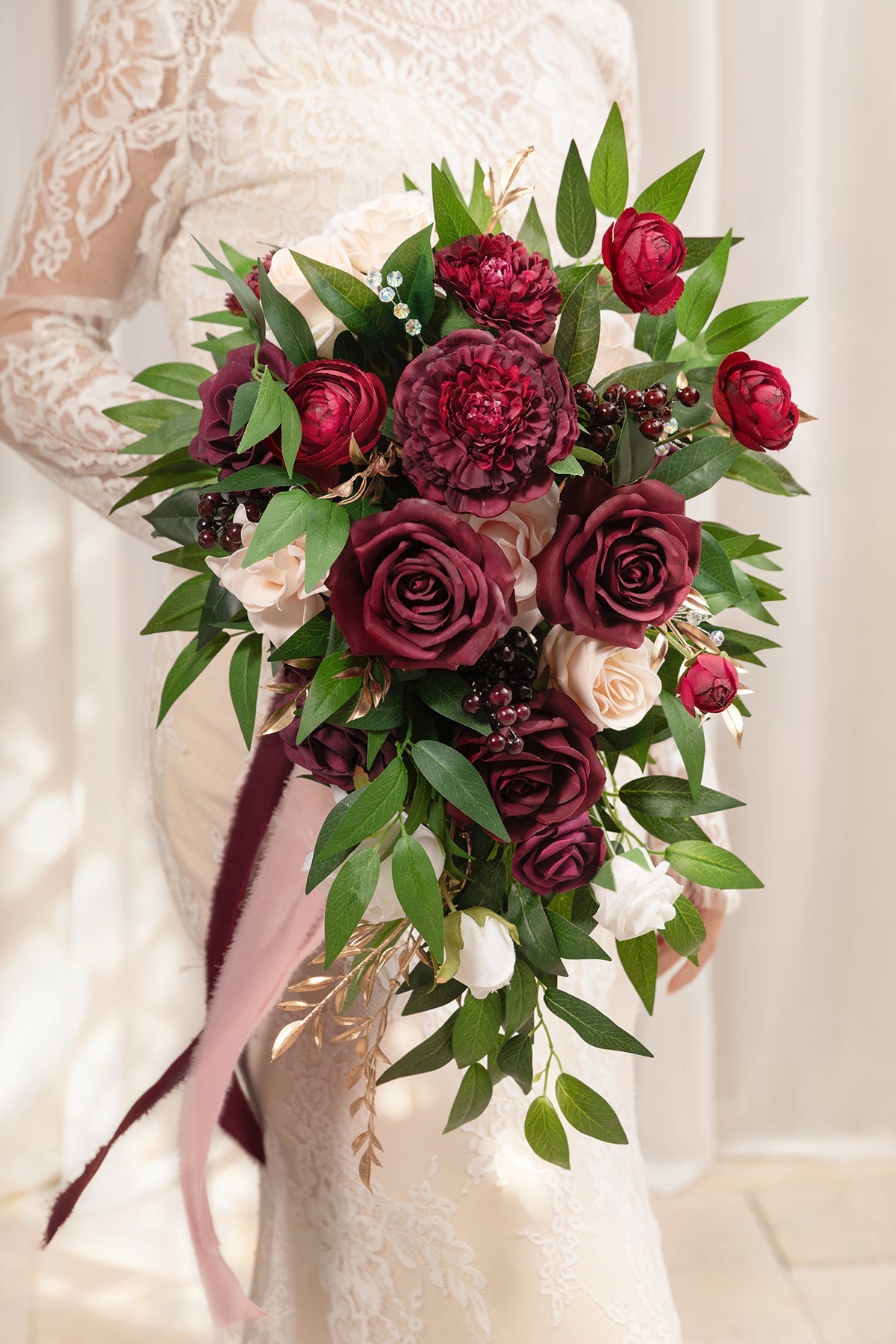 Small Cascade Bridal Bouquet in Romantic Marsala