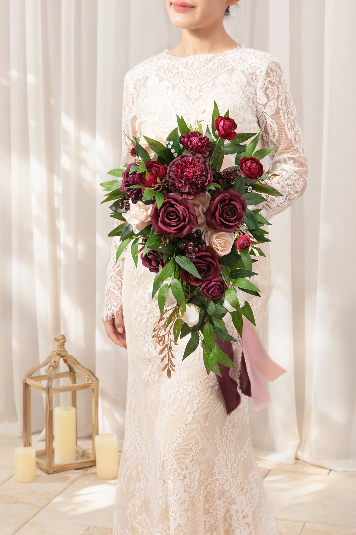 Small Cascade Bridal Bouquet in Romantic Marsala