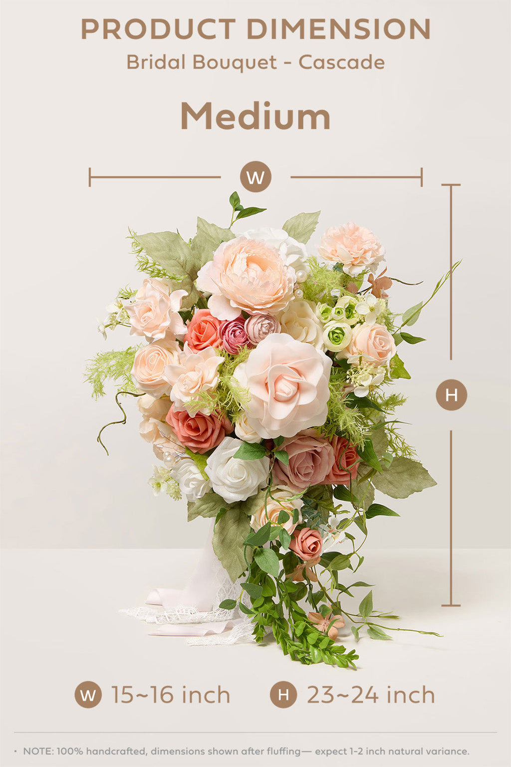 Medium Cascade Bridal Bouquet in Garden Blush
