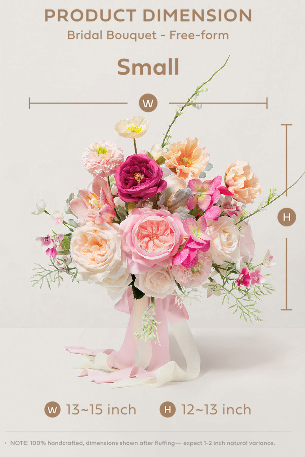 Small Free-Form Bridal Bouquet in Powder Pink & Berry Pink & Cream