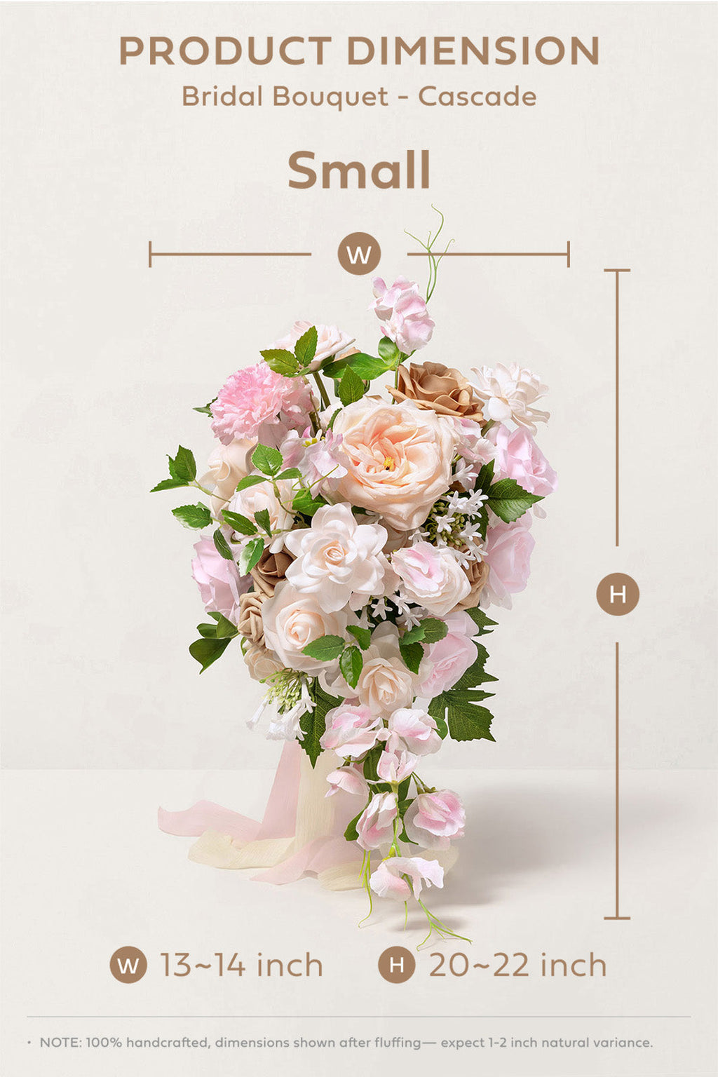 Small Cascade Bridal Bouquet in Powder Pink & Sand Beige