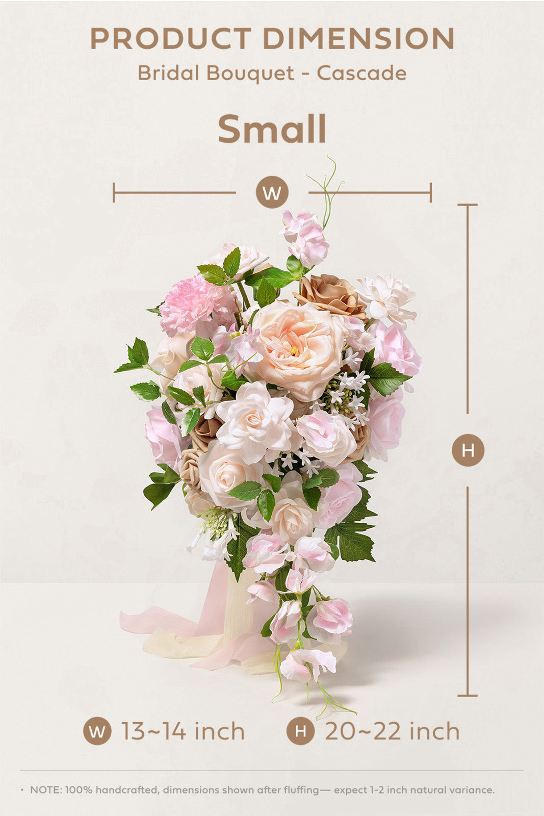 Small Cascade Bridal Bouquet in Powder Pink & Sand Beige