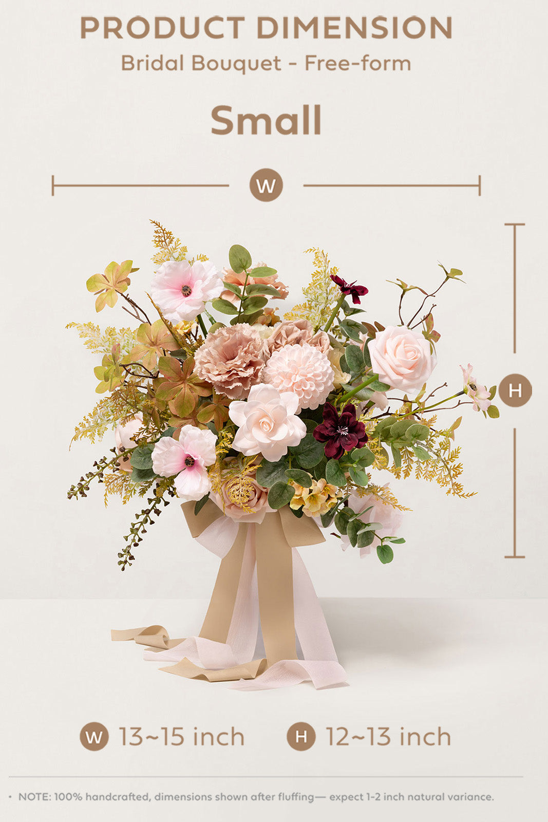 Small Free-Form Bridal Bouquet in Powder Pink & Olive Green | Clearance
