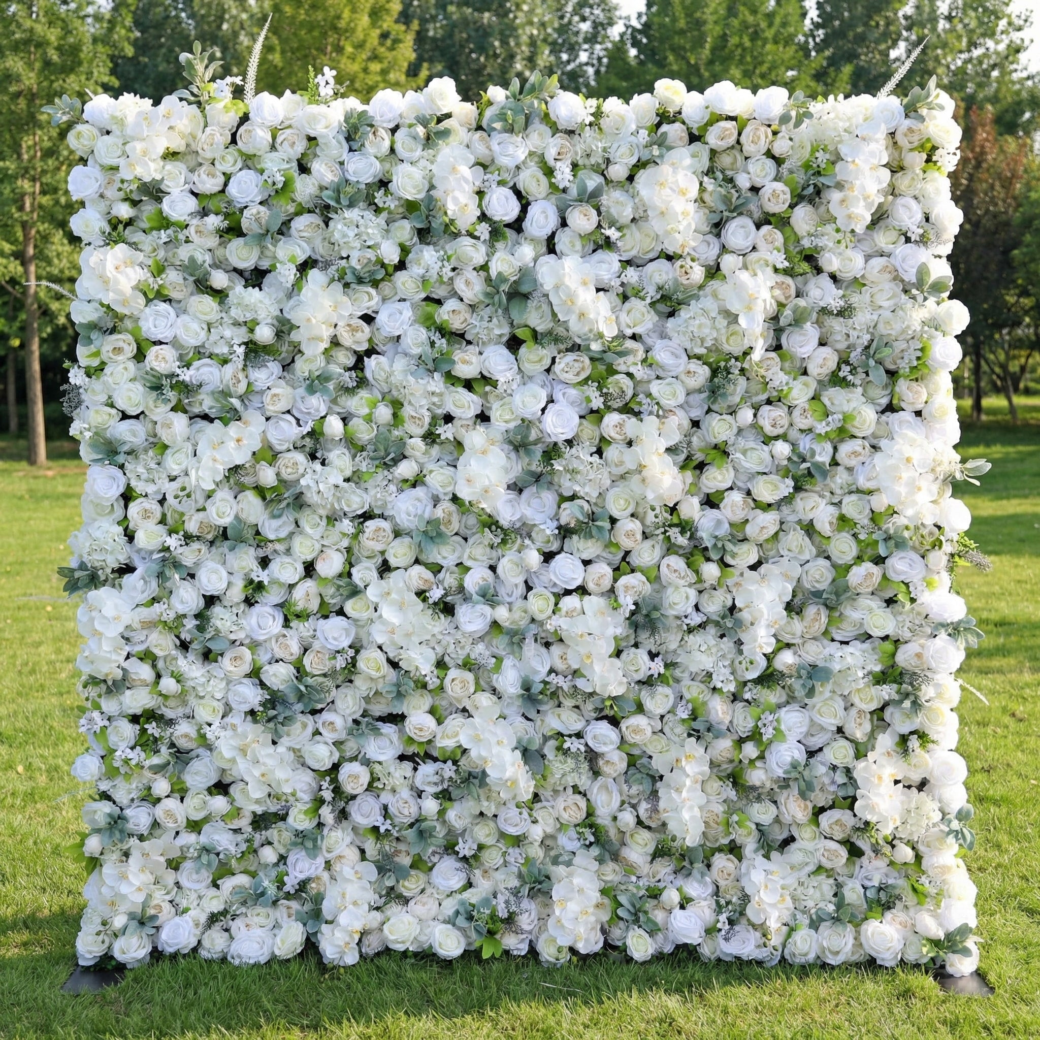 Gorgeous Flower Wall: A Fusion of Grace and Sturdiness with Pure White Artificial Flowers. Perfect for Weddings and Celebrations- Wedding Venues Celebration Floral Wall-VF-142