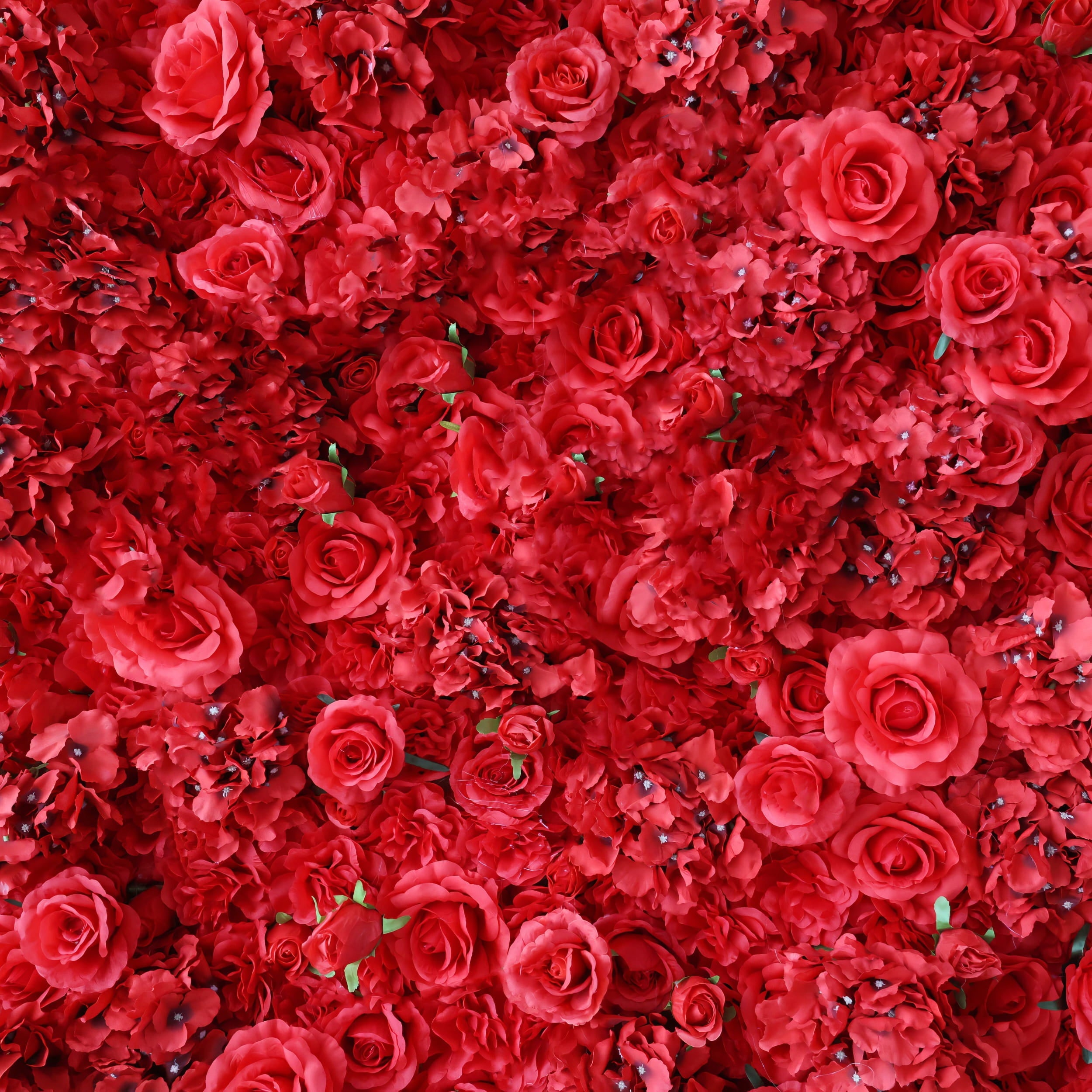Valar Flowers Presents: Red Blossom Bliss – A Dense Array of Roses in an Artificial Fabric Flower Wall-VF-157-3