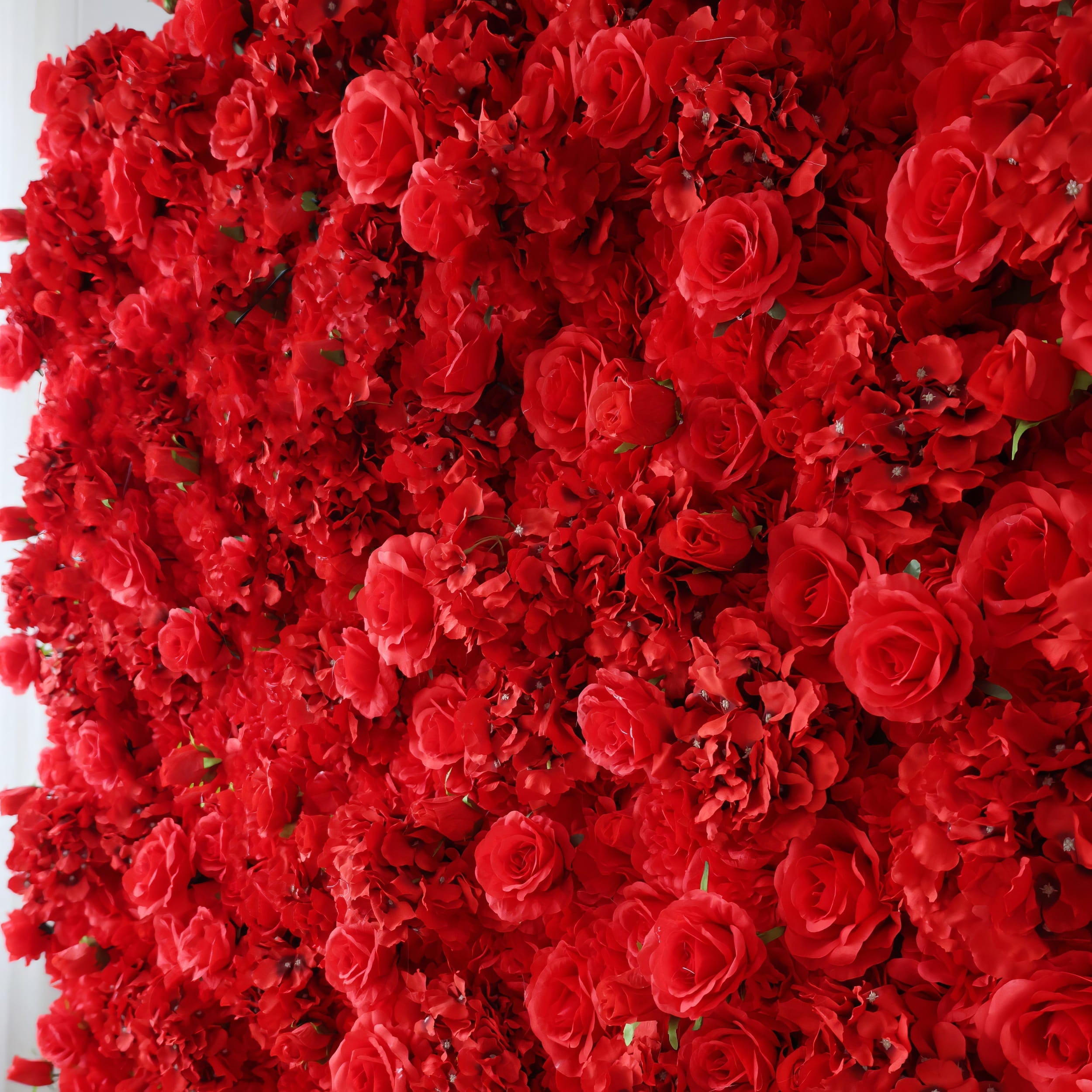 Valar Flowers Presents: Red Blossom Bliss – A Dense Array of Roses in an Artificial Fabric Flower Wall-VF-157-3