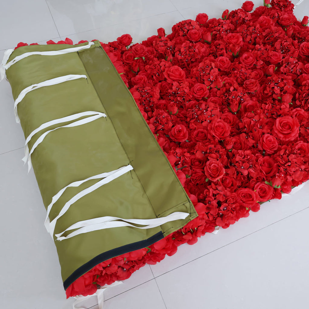 Valar Flowers Presents: Red Blossom Bliss – A Dense Array of Roses in an Artificial Fabric Flower Wall-VF-157-3