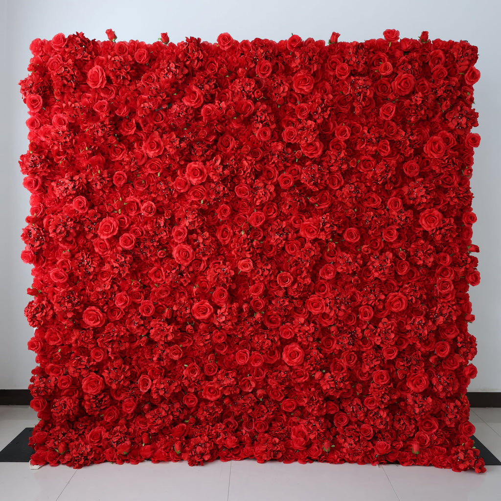 Valar Flowers Presents: Red Blossom Bliss – A Dense Array of Roses in an Artificial Fabric Flower Wall-VF-157-3