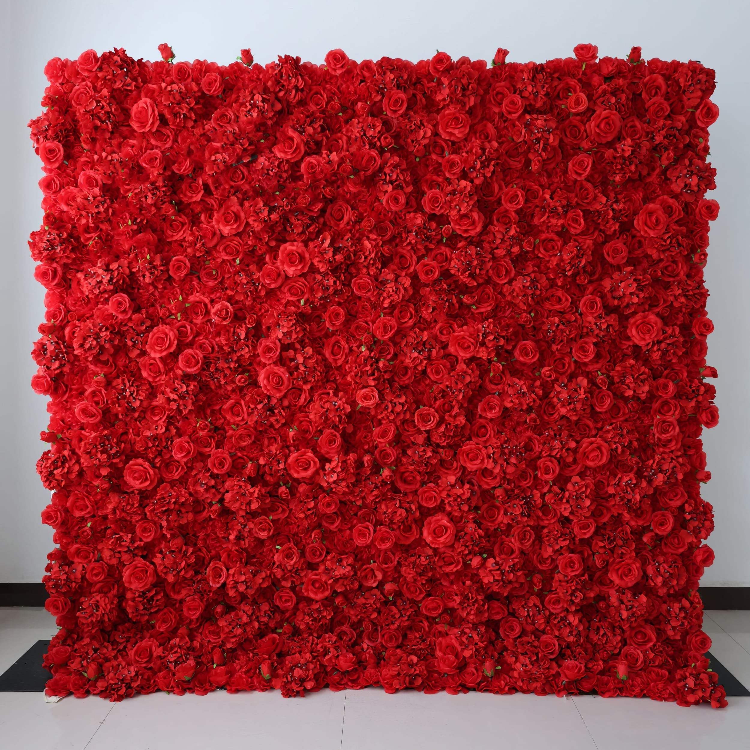 Valar Flowers Presents: Red Blossom Bliss – A Dense Array of Roses in an Artificial Fabric Flower Wall-VF-157-3