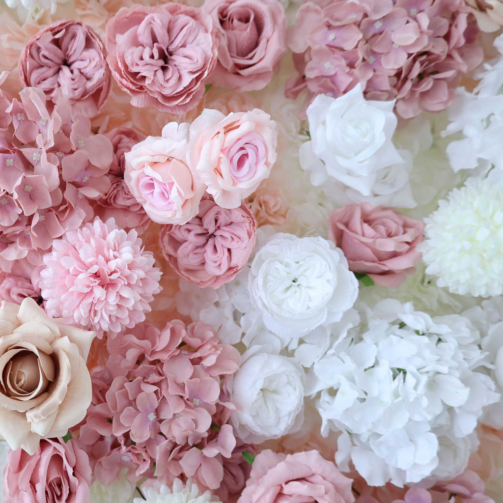 Romantic Floral Backdrop - Blush Nude and White Artificial Flower Wall for Weddings. Events. and Special Occasions-VF-418-2