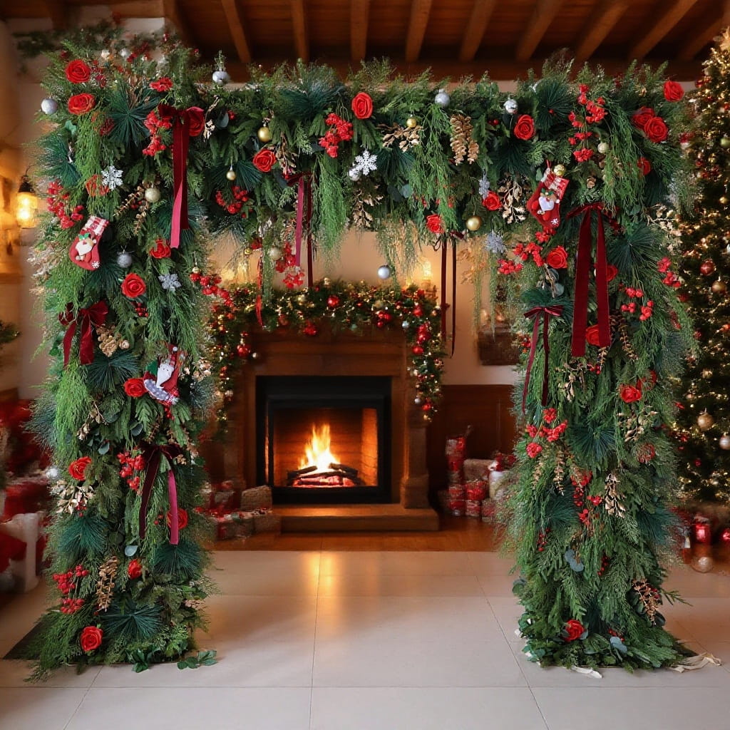 ValarFlowers Christmas Themed Floral Arch: A Festive. Enchanting Masterpiece for Holiday Celebrations-VF-491-1