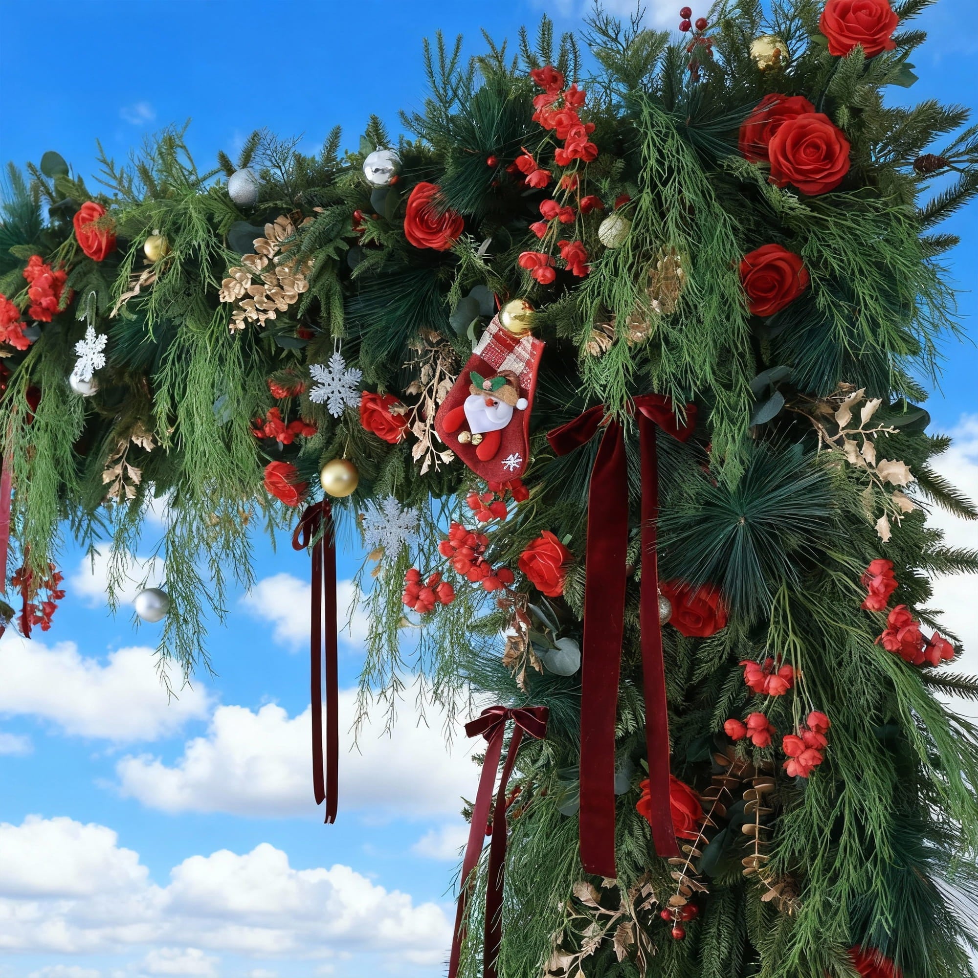ValarFlowers Christmas Themed Floral Arch: A Festive. Enchanting Masterpiece for Holiday Celebrations-VF-491-1