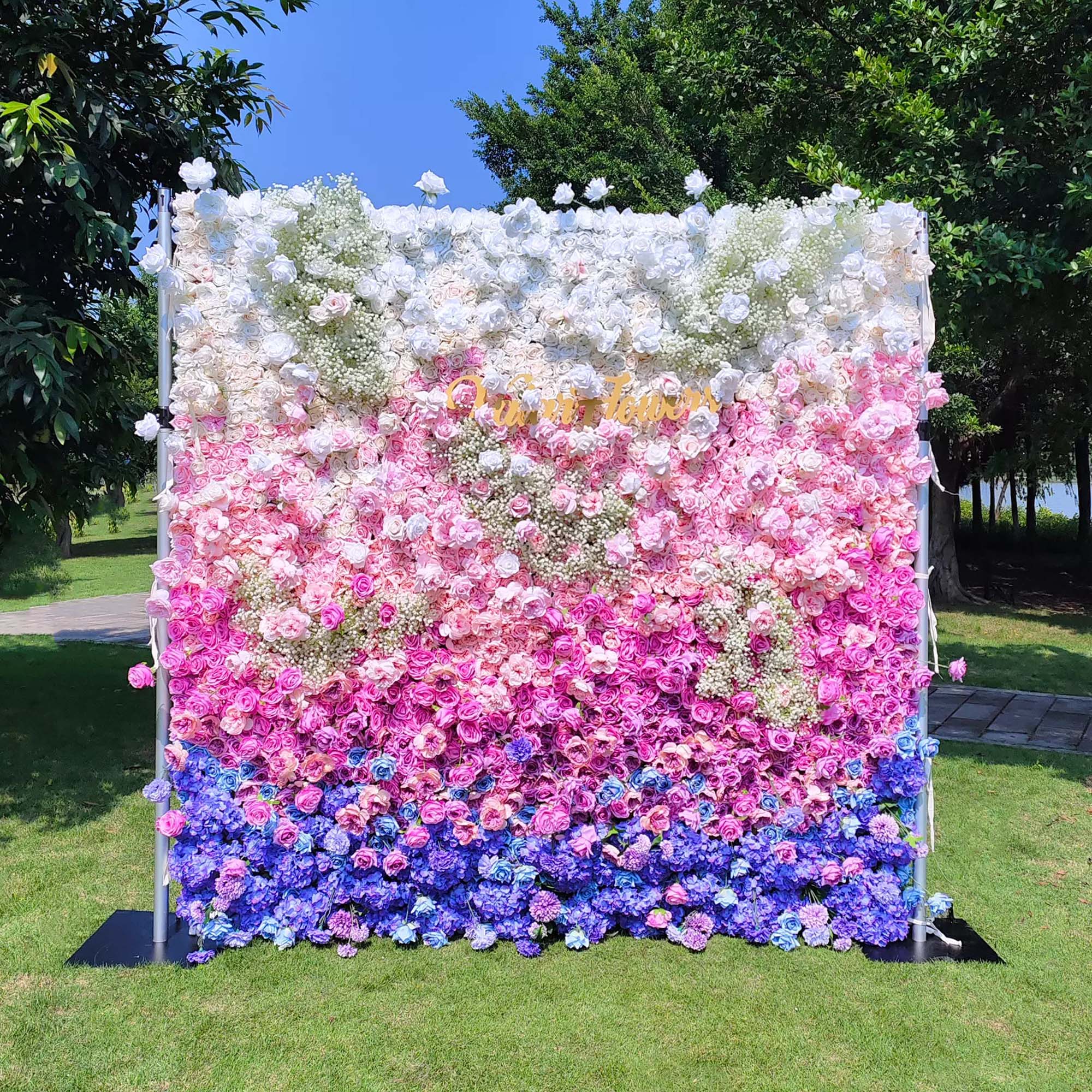 ValarFlowers Green White Pink Artificial Flower Wall Backdrop for Wedding & Event Decor VF-340