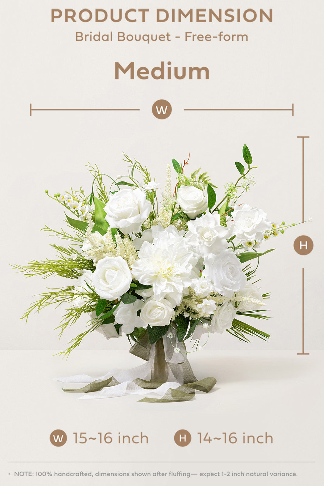 Medium Free-Form Bridal Bouquet in Olive & White | Clearance