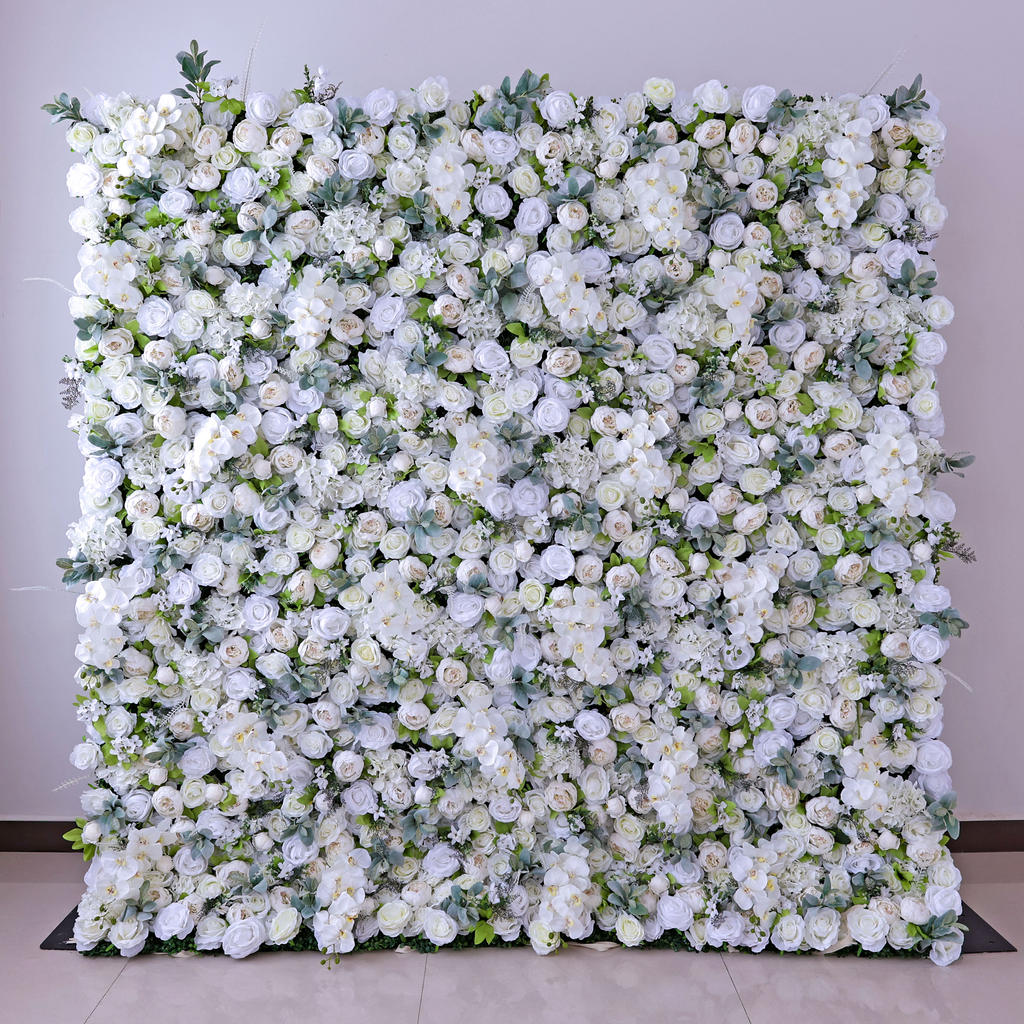 Gorgeous Flower Wall: A Fusion of Grace and Sturdiness with Pure White Artificial Flowers. Perfect for Weddings and Celebrations- Wedding Venues Celebration Floral Wall-VF-142