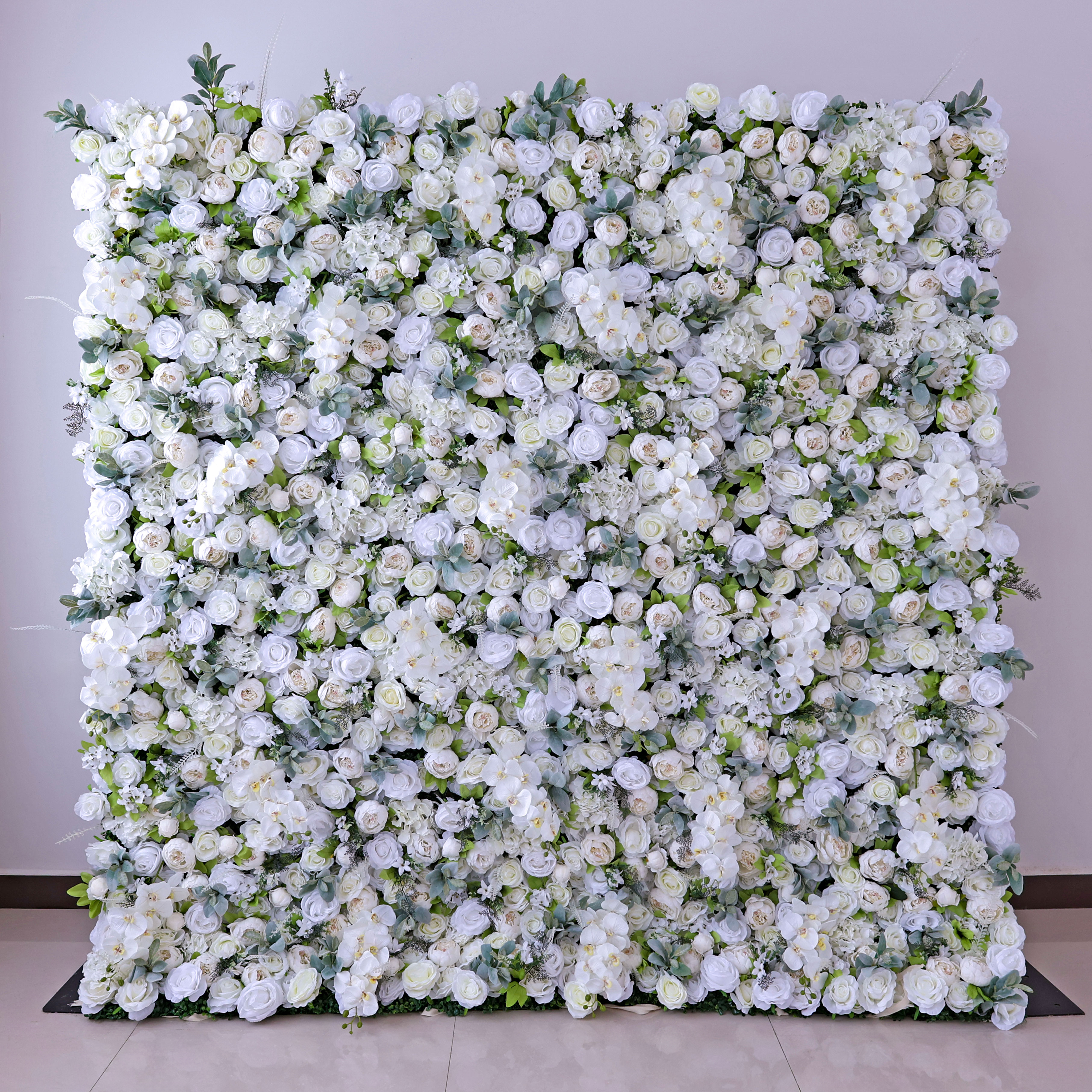 Gorgeous Flower Wall: A Fusion of Grace and Sturdiness with Pure White Artificial Flowers. Perfect for Weddings and Celebrations- Wedding Venues Celebration Floral Wall-VF-142