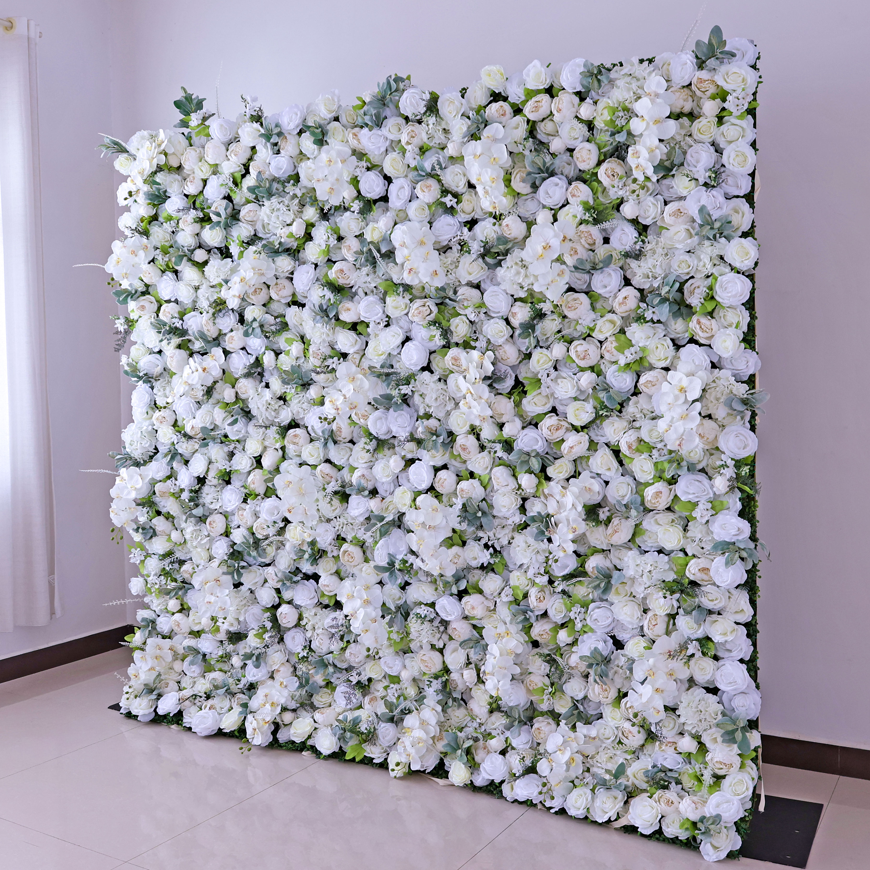 Gorgeous Flower Wall: A Fusion of Grace and Sturdiness with Pure White Artificial Flowers. Perfect for Weddings and Celebrations- Wedding Venues Celebration Floral Wall-VF-142