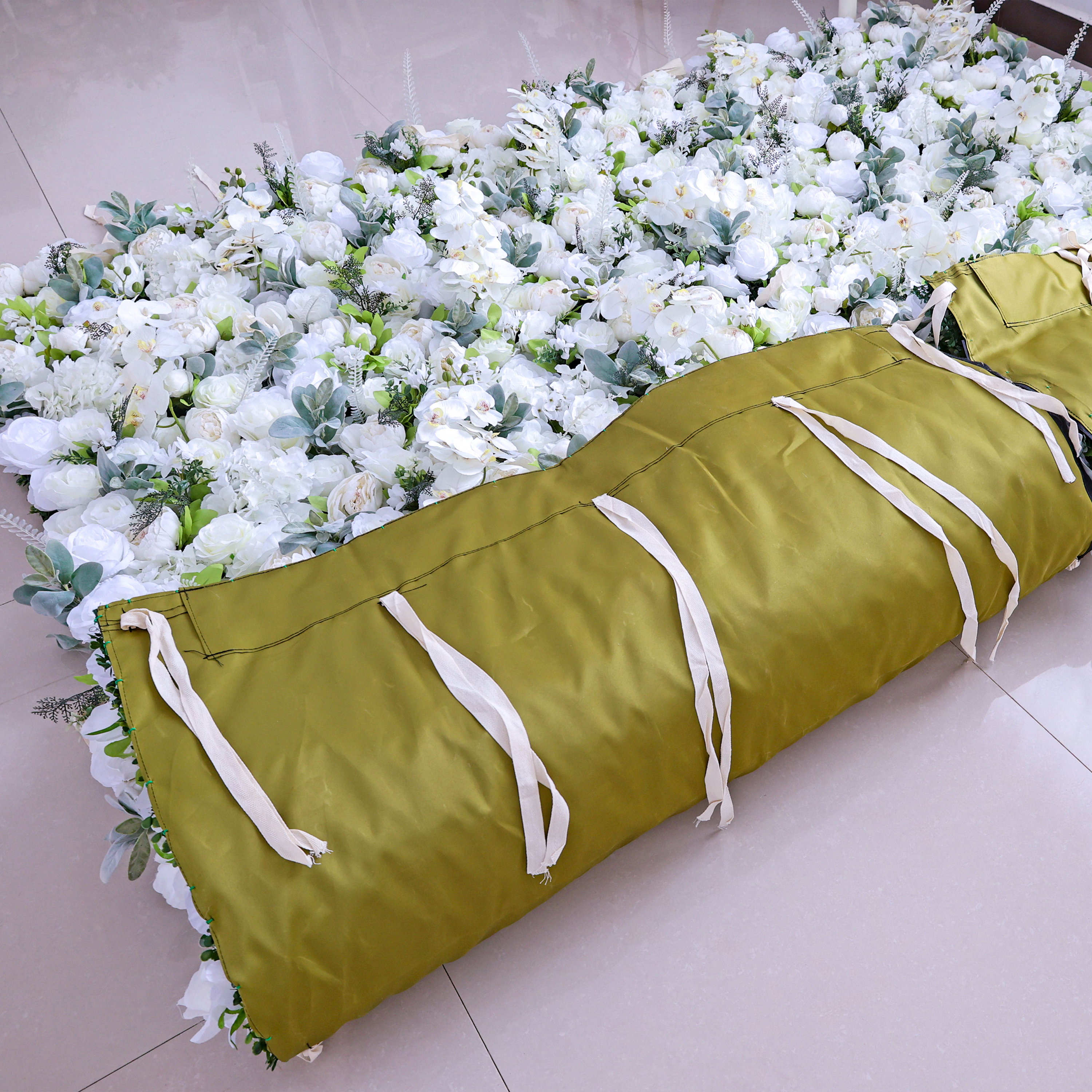Gorgeous Flower Wall: A Fusion of Grace and Sturdiness with Pure White Artificial Flowers. Perfect for Weddings and Celebrations- Wedding Venues Celebration Floral Wall-VF-142