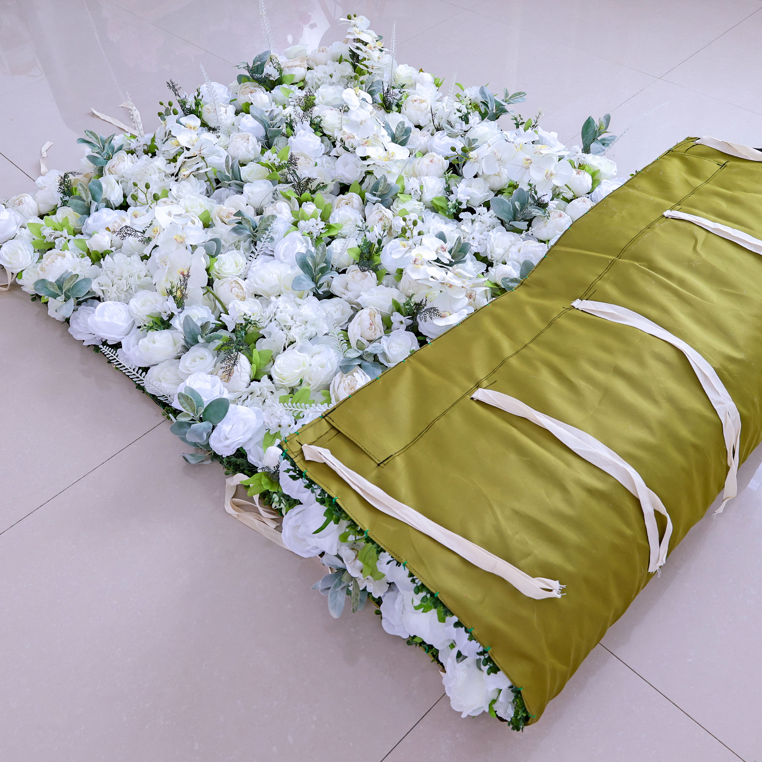 Gorgeous Flower Wall: A Fusion of Grace and Sturdiness with Pure White Artificial Flowers. Perfect for Weddings and Celebrations- Wedding Venues Celebration Floral Wall-VF-142