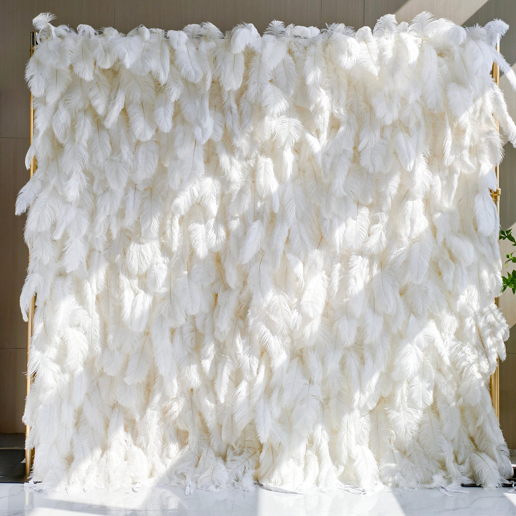 ValarFlowers Artificial Floral Wall Backdrop: Celestial White Feather Dreamscape - The Ethereal Whisper Collection for Luxurious Weddings and Events-VF-164-White