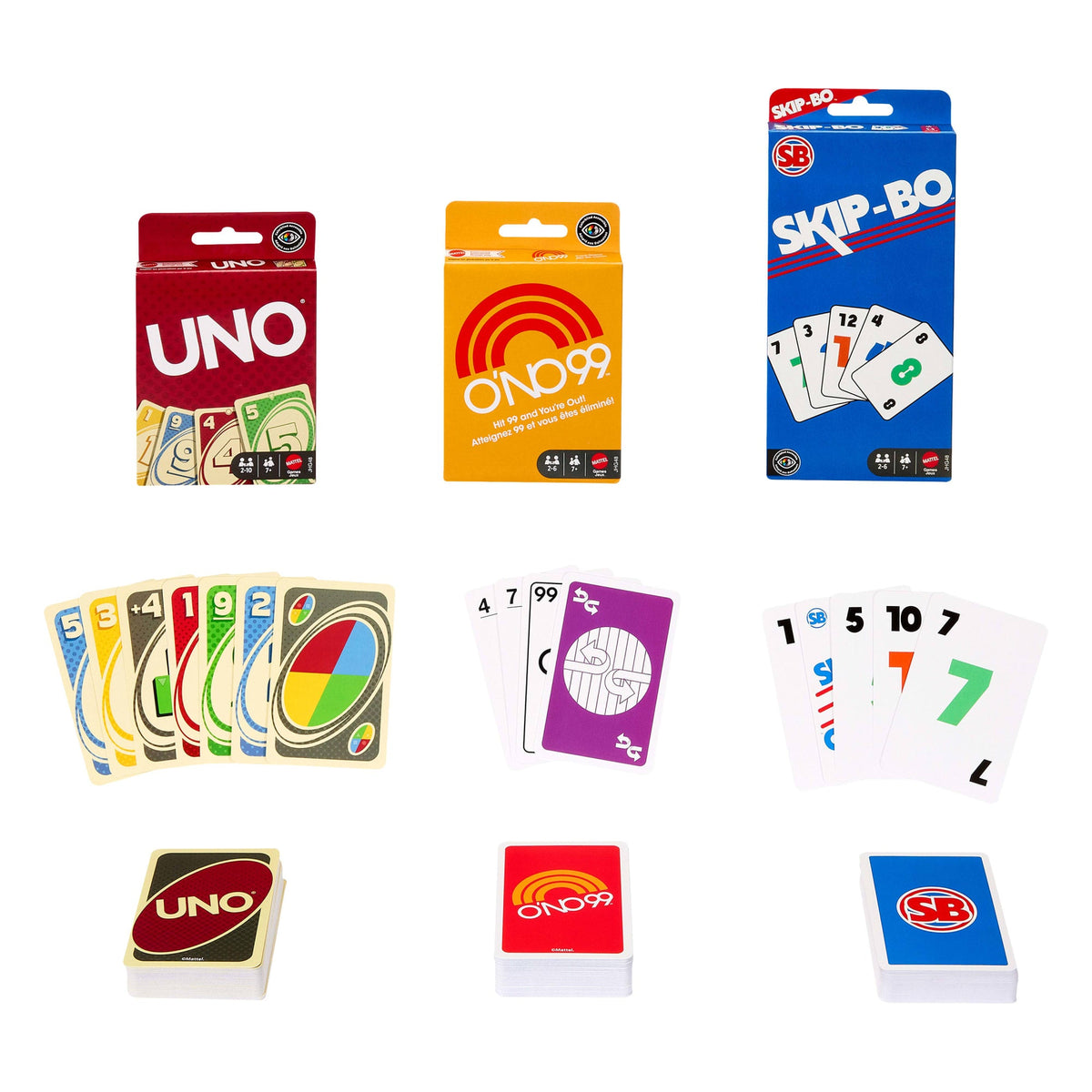 Vintage Set With 3 Card Games, UNO, O’No 99 & Ski-Bo For Kid, Adult & Family Nights & Parties