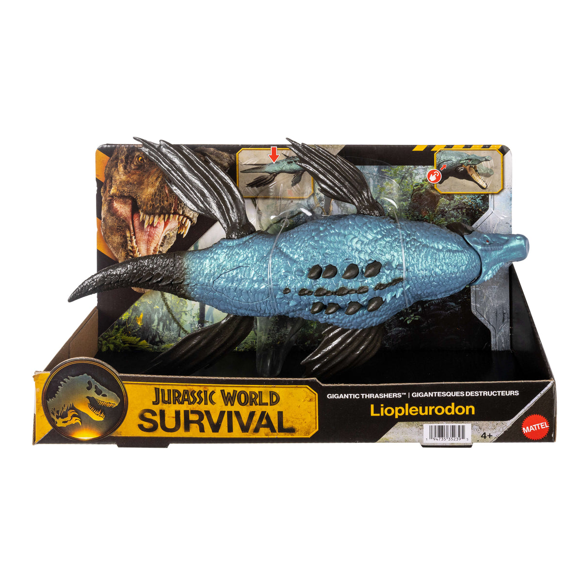 Jurassic World Gigantic Thrashers Liopleurodon Dinosaur Action Figure Toy, 2 Attacks & Evolve Feature