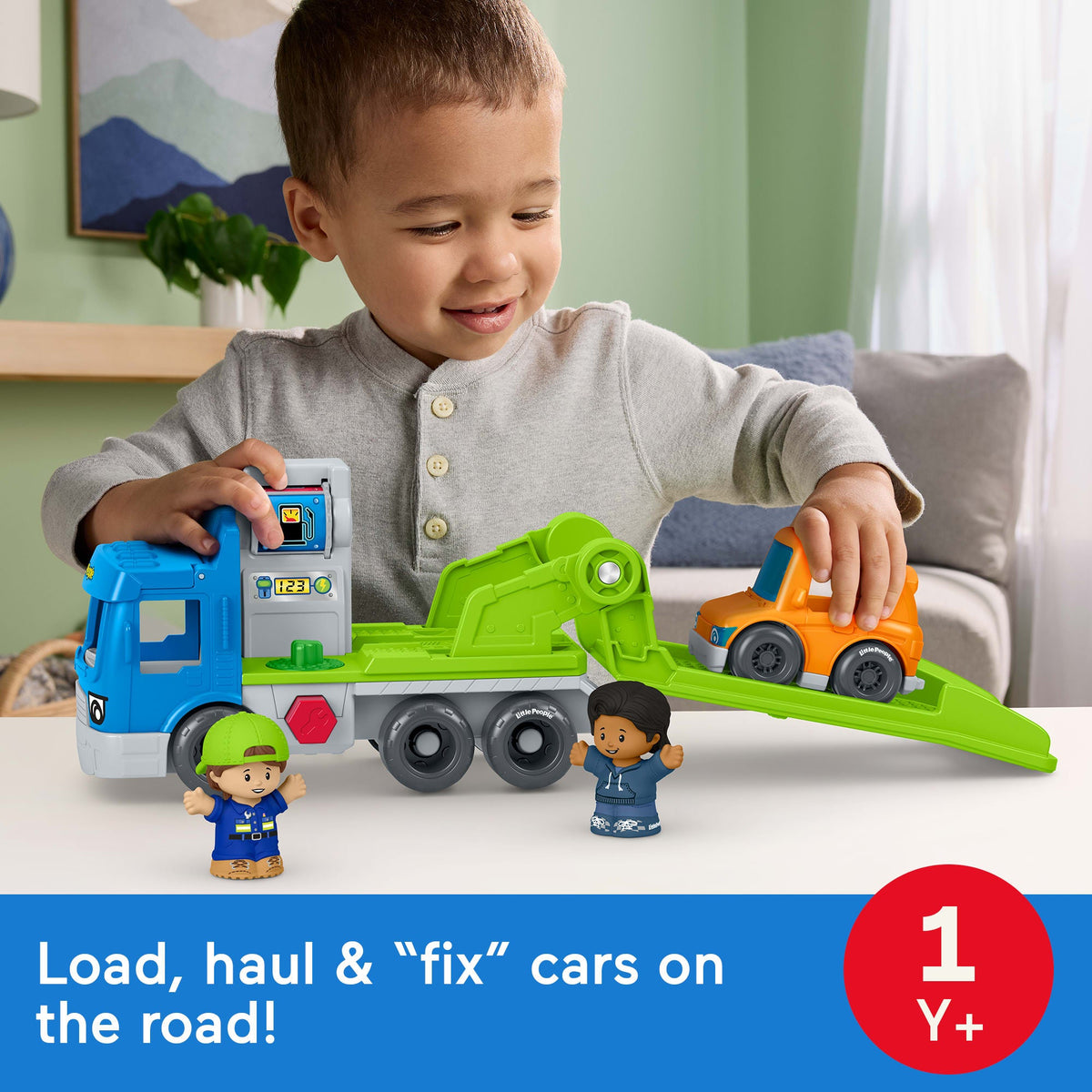 Fisher-Price Little People Load & Roll Hauler Car Carrier Toddler Playset, Vehicle & Figures