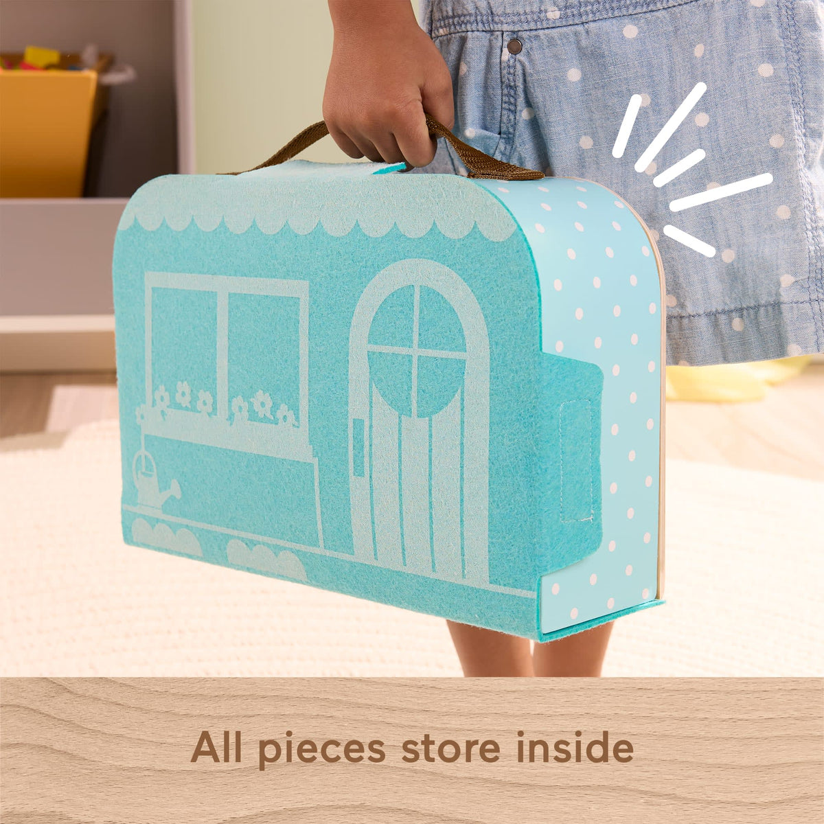 Fisher-Price Wooden Carry Along Dollhouse Portable Playset For Preschool Kids, 15 Pieces