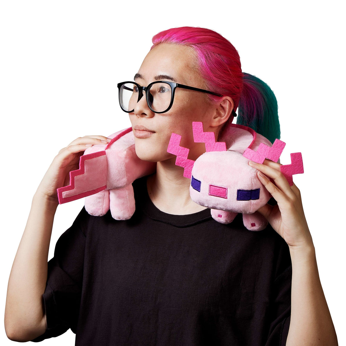 Minecraft Axolotl Neck Pillow, Plush Toy With Sound Feature, Curved To Stay in Place