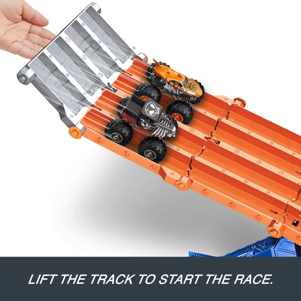 Hot Wheels Monster Trucks Sharks vs Dinos Racedown Destruction Track Set & 2 1:64 Scale Toy Trucks