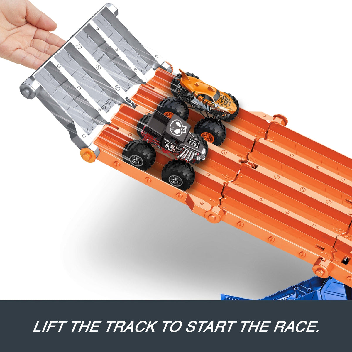 Hot Wheels Monster Trucks Sharks vs Dinos Racedown Destruction Track Set & 2 1:64 Scale Toy Trucks