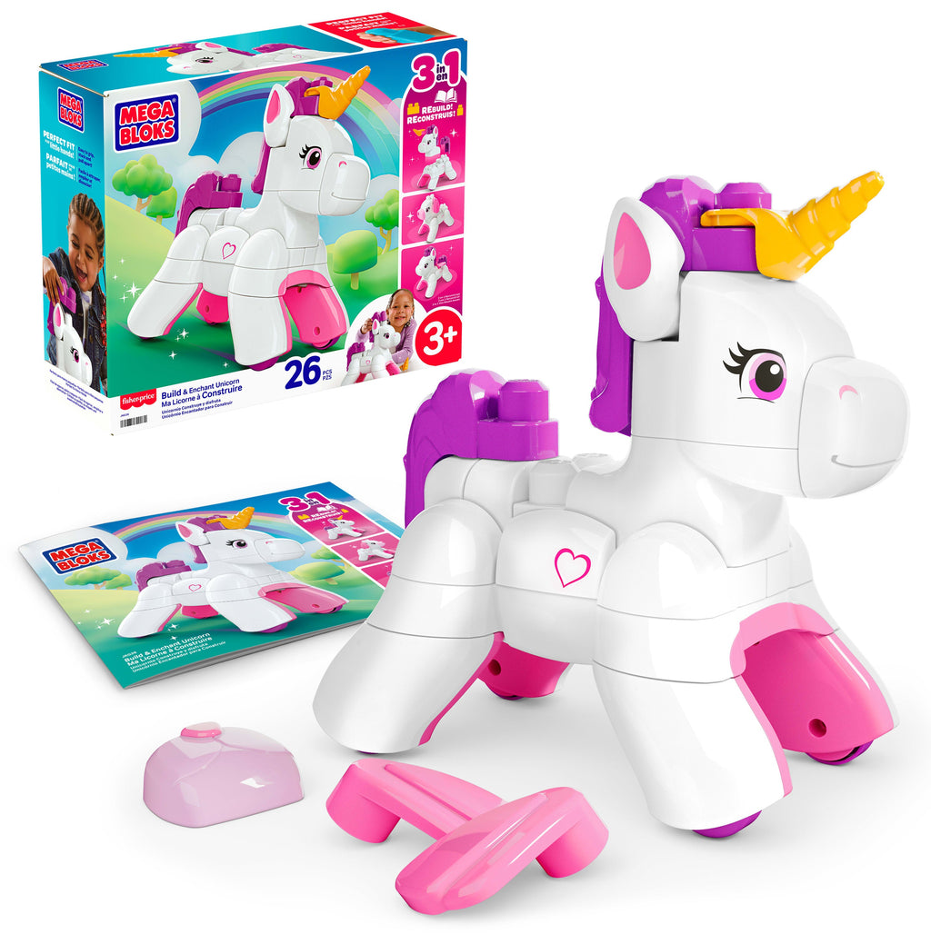 Mega Bloks Jogo de Construção 3 em 1 Unicórnio Monta e Brilha