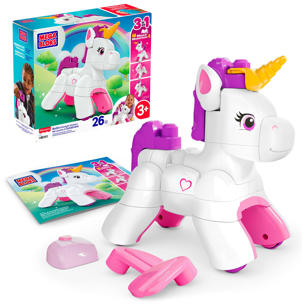 Mega Bloks Jogo de Construção 3 em 1 Unicórnio Monta e Brilha