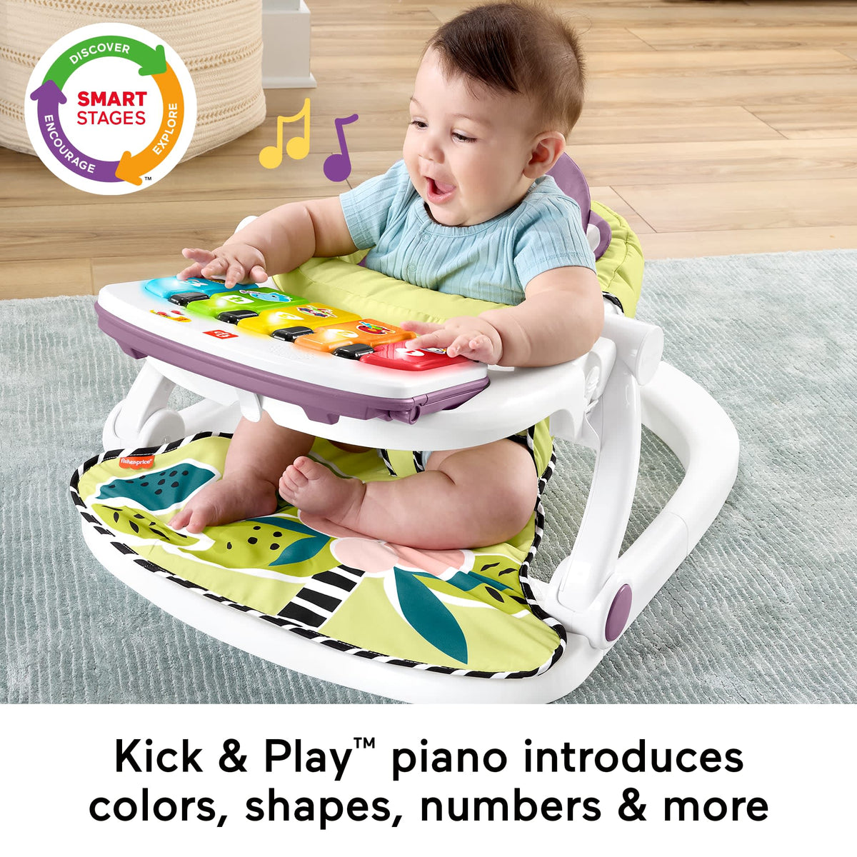 Fisher-Price Kick & Play Deluxe Sit-Me-Up Seat, Purple Monkey Baby Chair & Piano Learning Toy