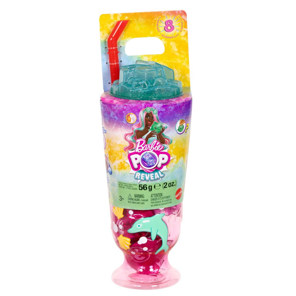 Barbie Pop Reveal Doll & Accessories, Sea Slushy Series Fashion Doll, Pet, Slime & Color Change
