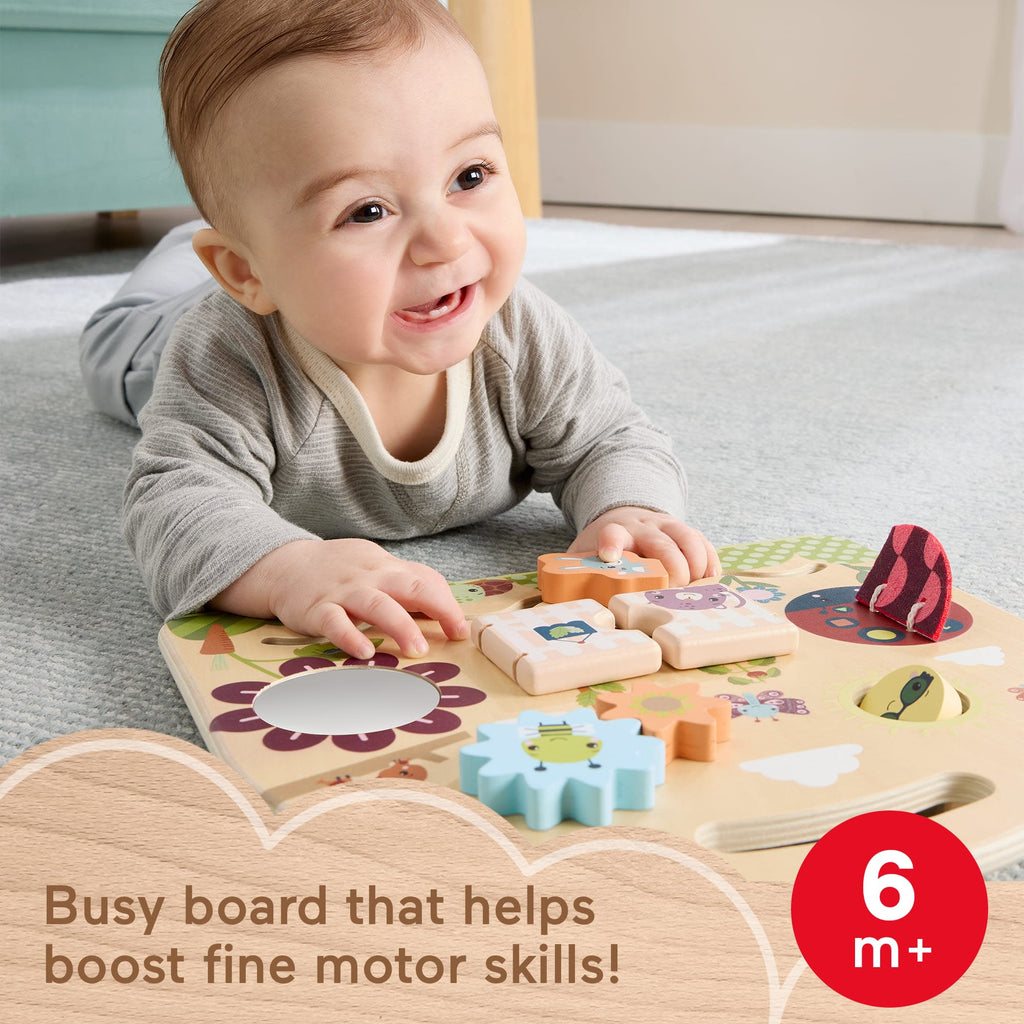Fisher-Price Wooden Take-Along Activity Station, Wood Busy Board For Baby & Toddler