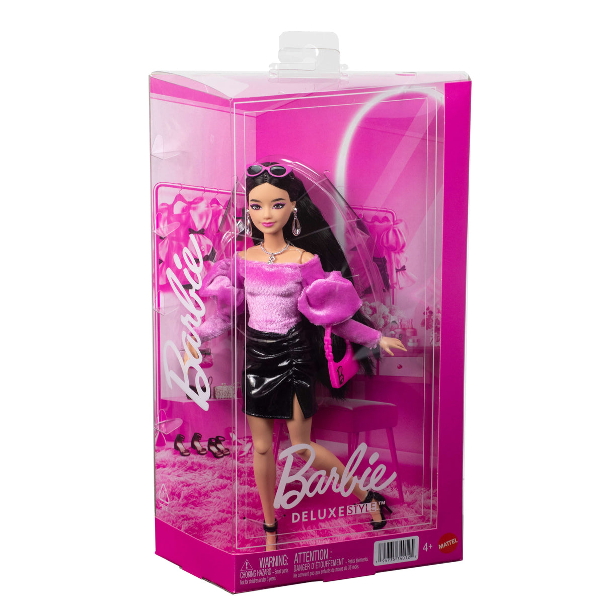 Barbie Deluxe Style Doll #13 in Pink Barbiecore Top With Glossy Mini Skirt And Black Hair