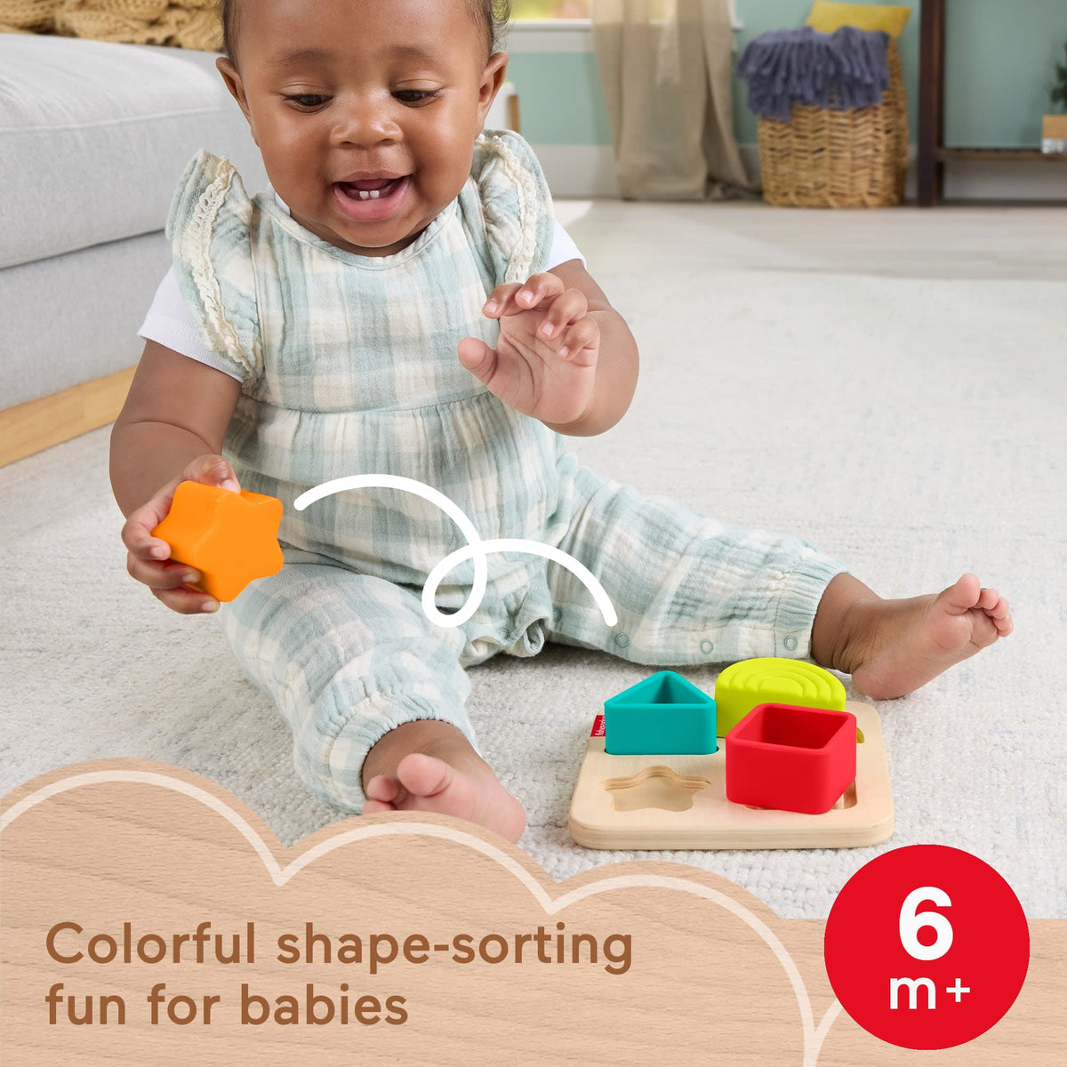 Fisher-Price Wooden Silicone Puzzle, Shape-Sorter Developmental Toy For Baby, 5 Pieces