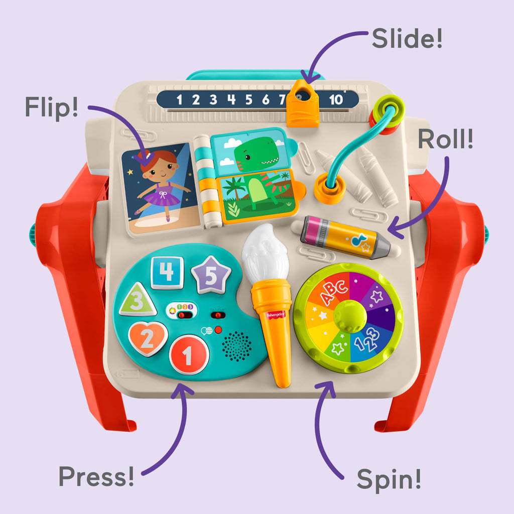 Fisher-Price 4-in-1 Activity Table & Easel, Baby & Toddler Electronic Learning Toy, Multilanguage Version