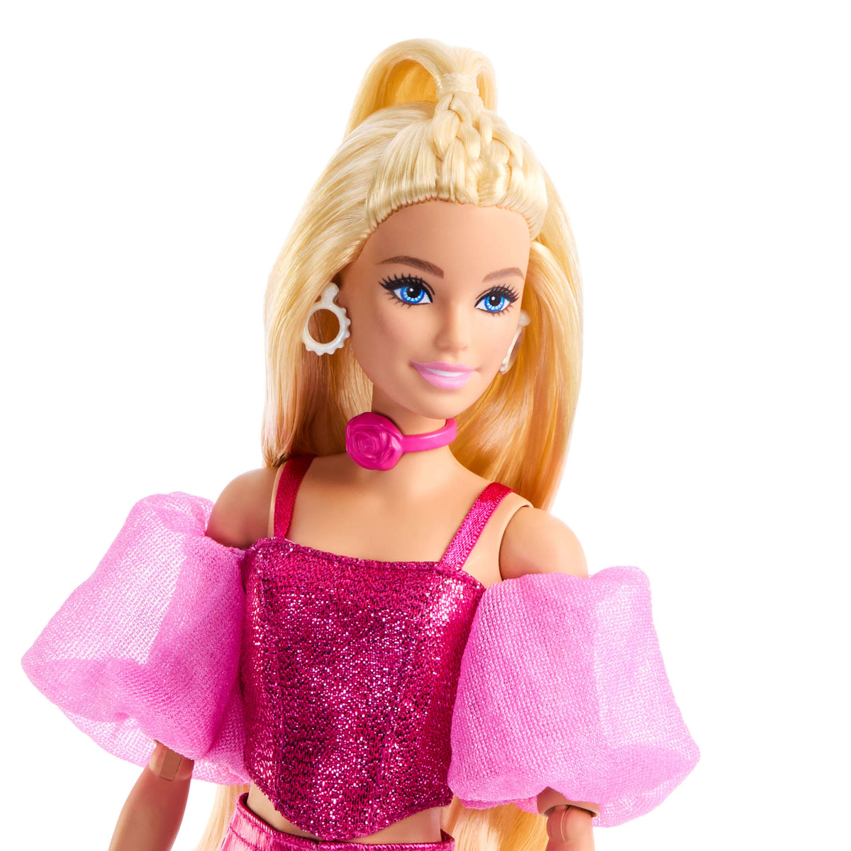 Barbie Fashionista Muñeca Deluxe Cabello Rubio y Conjunto Rosa Metálico