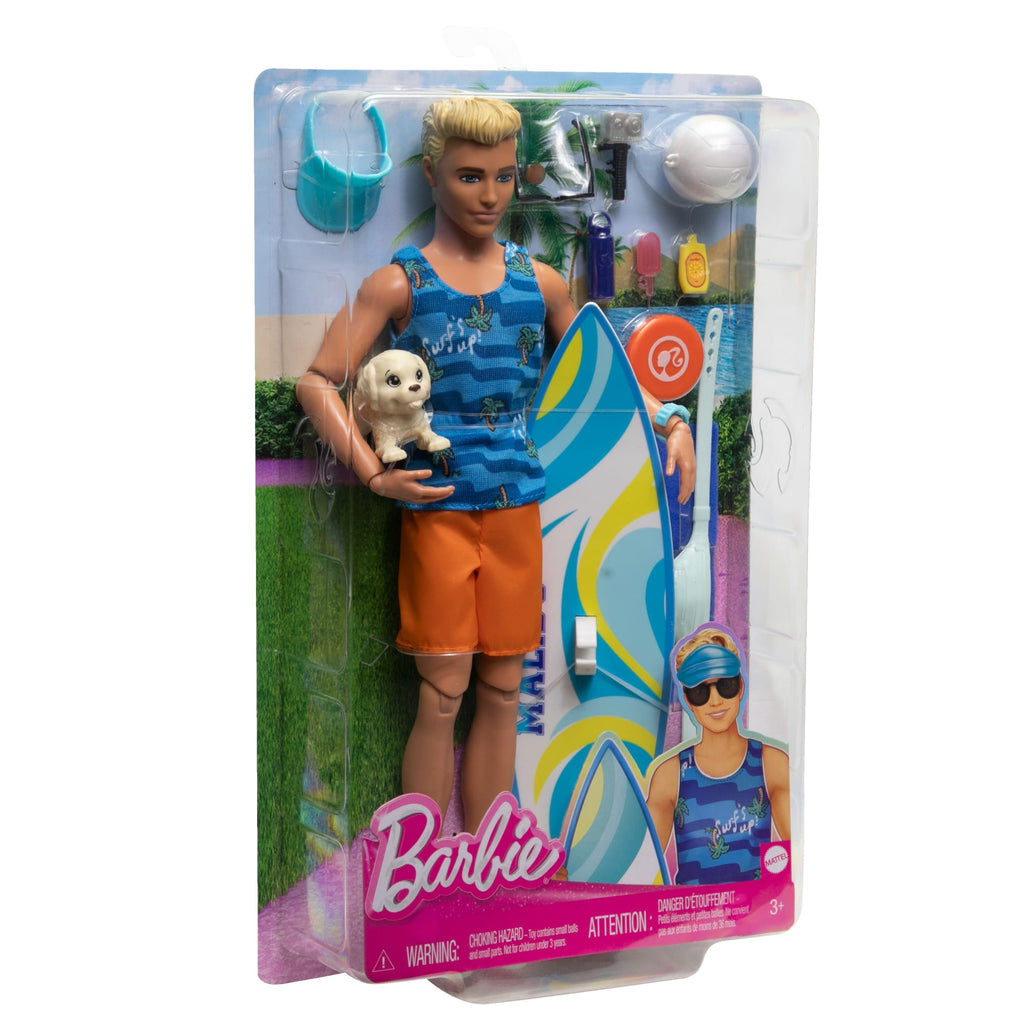 Ken Doll With Surfboard, Poseable Blonde Barbie Ken Beach Doll