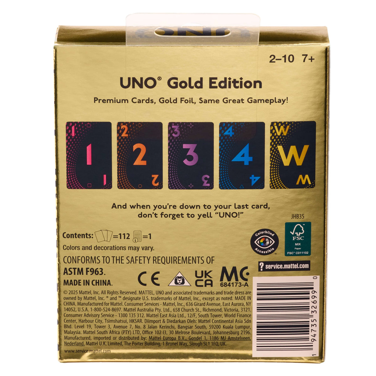 UNO Card Game Gold Edition For Kid, Adult & Family Nights, Collectible Deck With Foil Accents