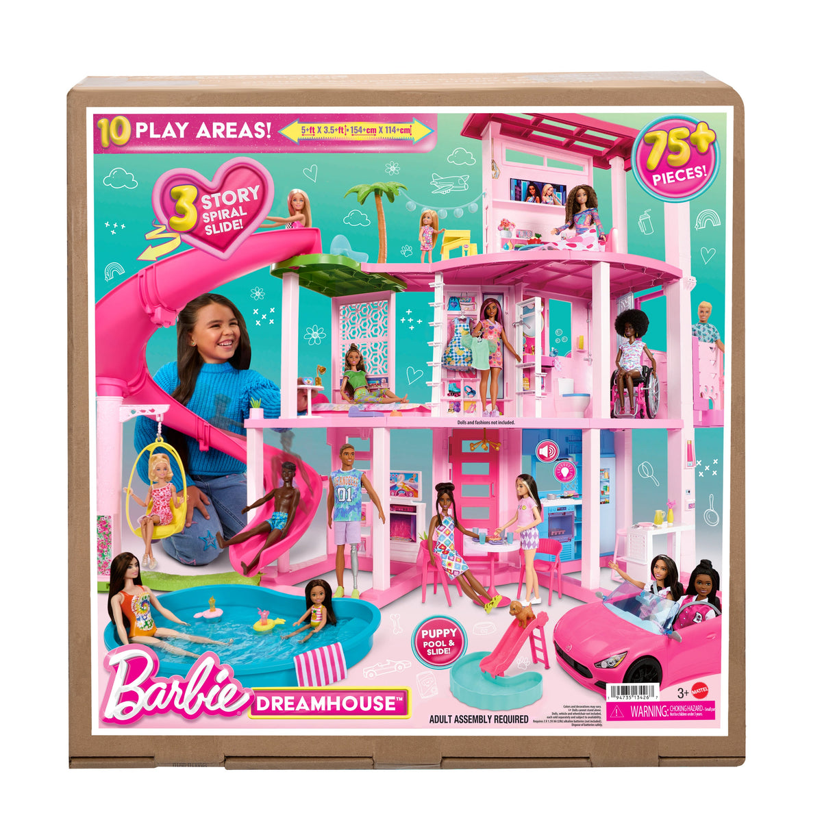 Barbie Dreamhouse, Pool Party Doll House With 75+ Pieces And 3-Story Slide, Barbie House Playset, Pet Elevator And Puppy Play Areas