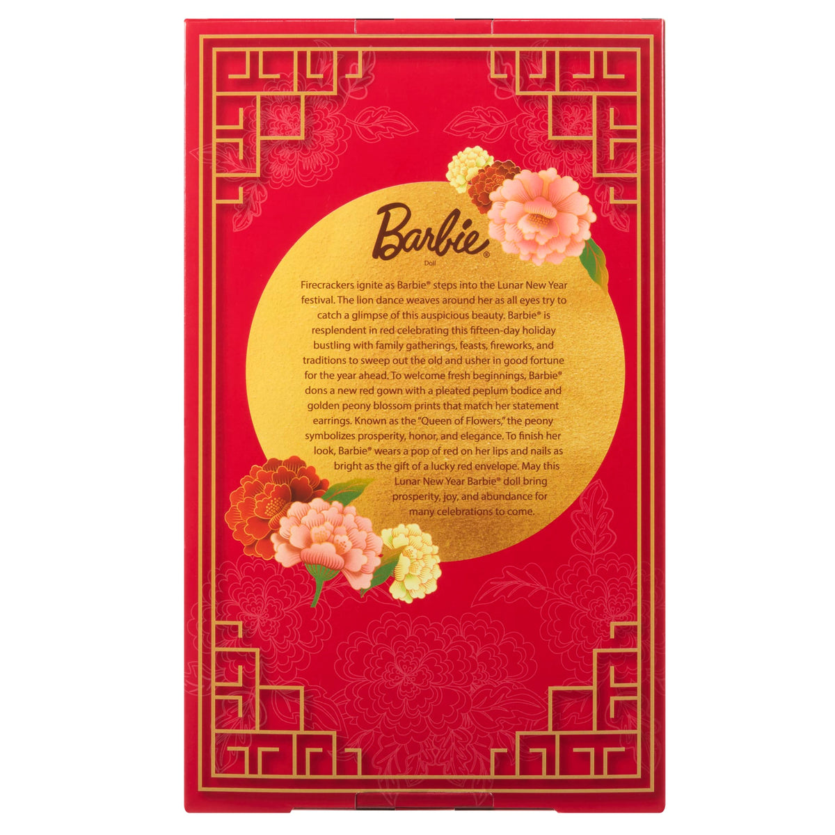 Barbie Signature Lunar New Year Fashion Doll, Red Dress With Golden Peonies, Collectible Holiday Gift