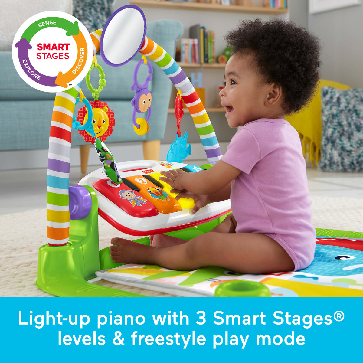 Fisher-Price Deluxe Kick & Play Piano Baby Gym Learning Toy & Newborn Rattle Maracas