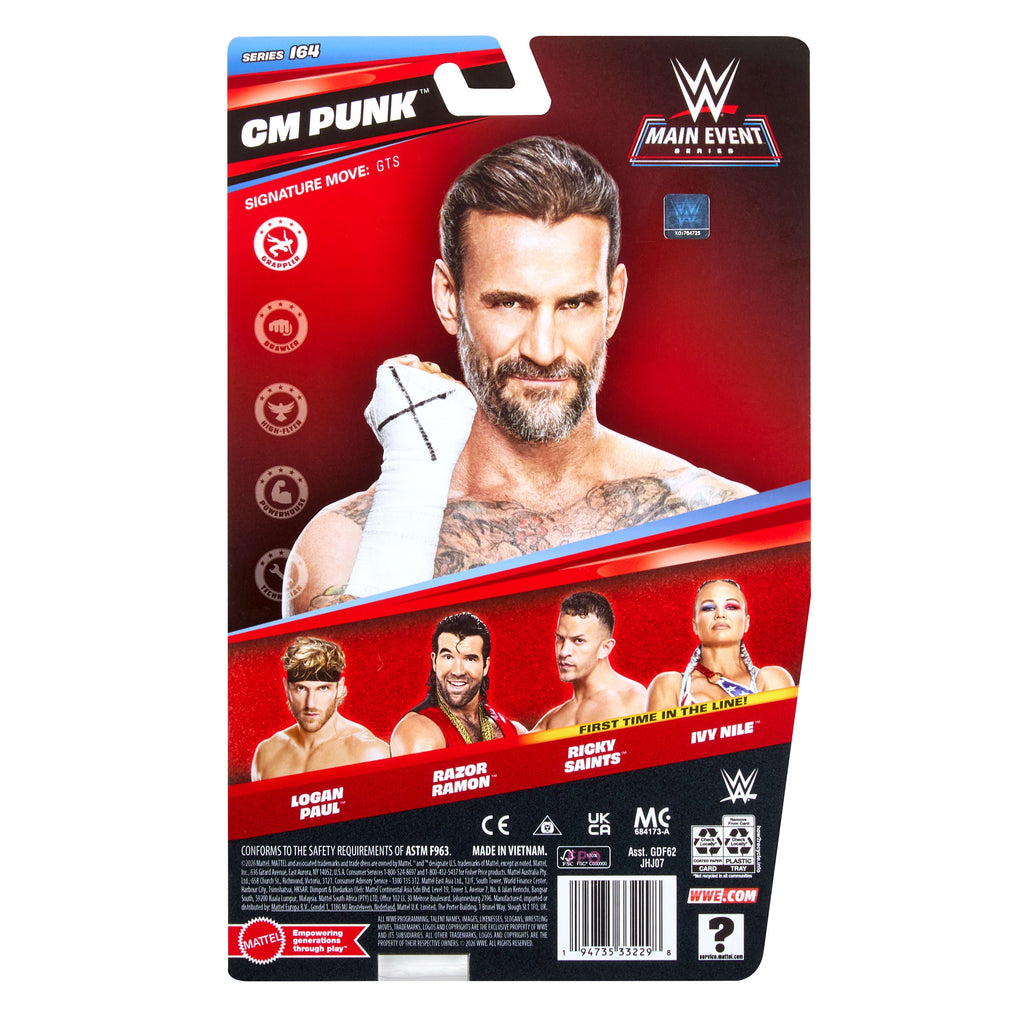 WWE Cm Punk Action Figure, Main Event Series #164, 6-Inch Collectible With Articulation