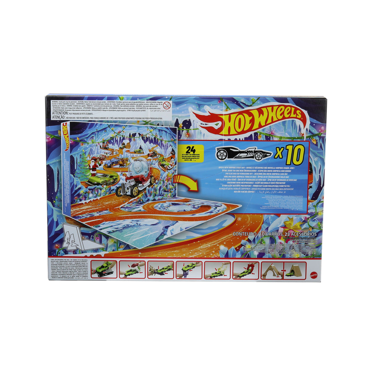 Hot Wheels 2026 Advent Calendar, 10 Toy Vehicles in 1:64 Scale, 14 Accessories & 10 Ornament Clips