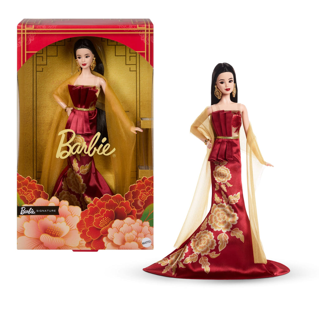 Barbie Signature Lunar New Year Fashion Doll, Red Dress With Golden Peonies, Collectible Holiday Gift