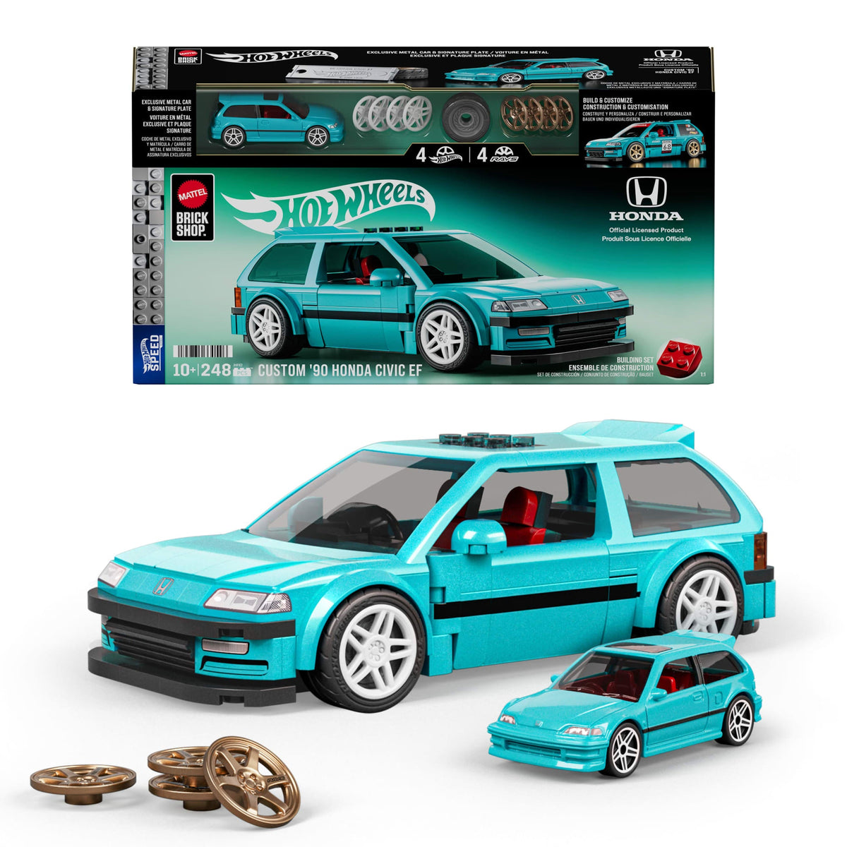 Mattel Brick Shop Hot Wheels Custom ’90 Honda Civic Ef Building Toy Kit (248 Pieces), For Collectors
